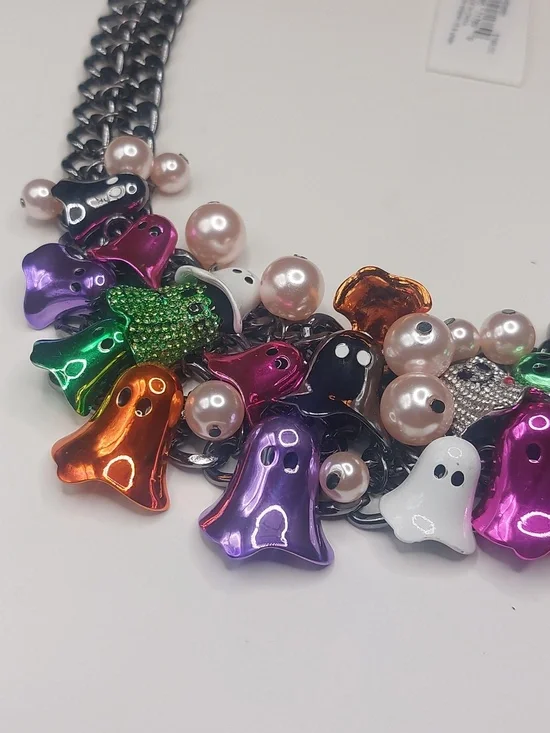 Betsey Johnson Halloween Colorful Ghosts Chunky Bib Statement Necklace - Picture 7 of 16